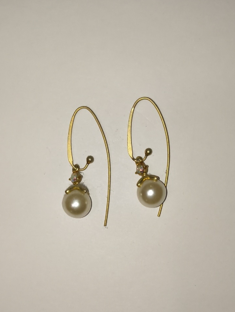 Gold-Tone Pearl Drop Earrings with Crystal Accent